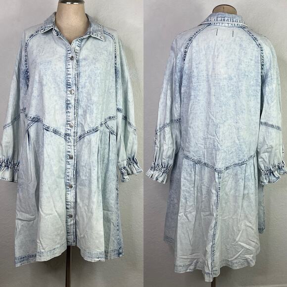 We The Free Free People Hannah Acid Washed Mini Denim Dress Size M, bohemian - Picture 2 of 10